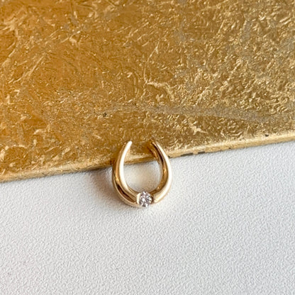 14KT Yellow Gold Shiny Diamond Horseshoe Slide Pendant Charm