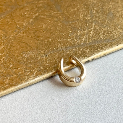 14KT Yellow Gold Shiny Diamond Horseshoe Slide Pendant Charm