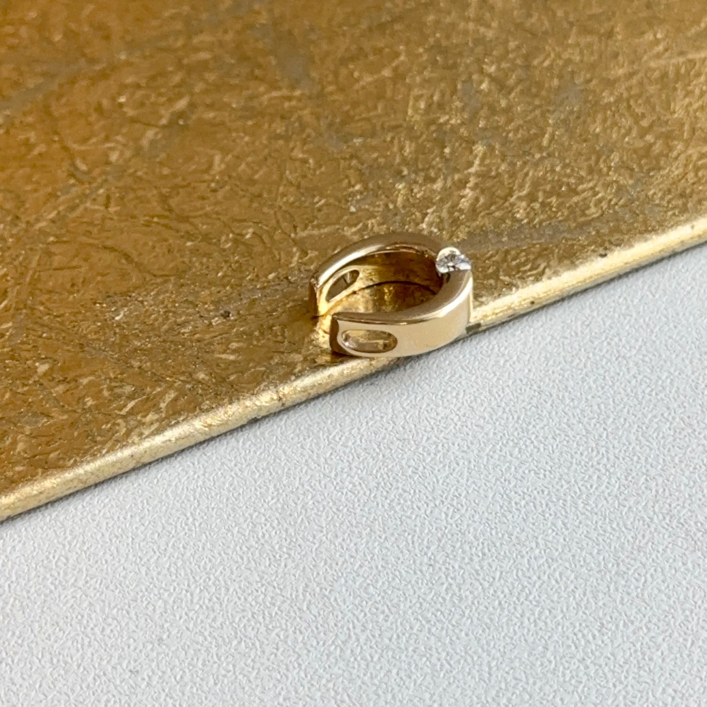 14KT Yellow Gold Shiny Diamond Horseshoe Slide Pendant Charm