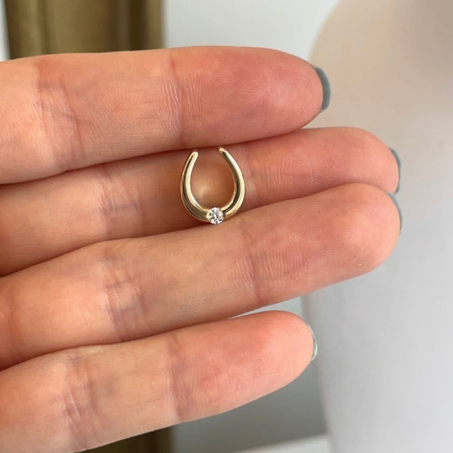 14KT Yellow Gold Shiny Diamond Horseshoe Slide Pendant Charm