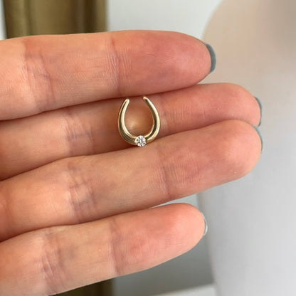 14KT Yellow Gold Shiny Diamond Horseshoe Slide Pendant Charm