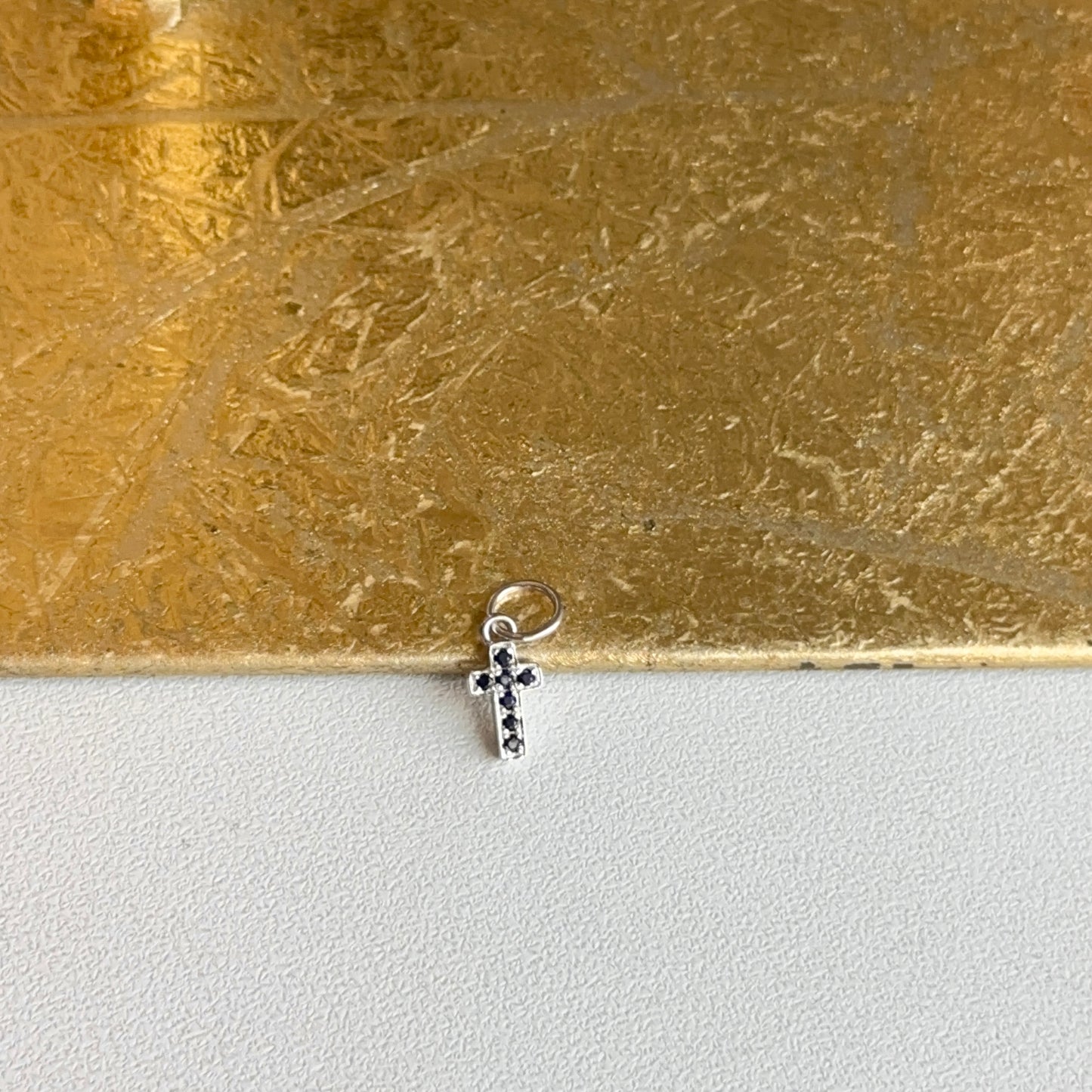 14KT White Gold Mini Blue Sapphire Cross Charm Pendant