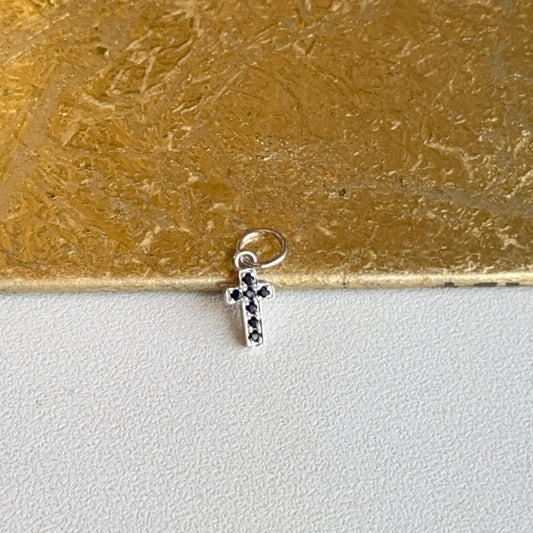 14KT White Gold Mini Blue Sapphire Cross Charm Pendant TINY