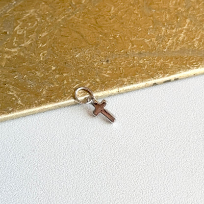 14KT White Gold Mini Blue Sapphire Cross Charm Pendant