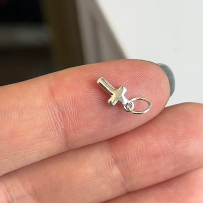 14KT White Gold Mini Blue Sapphire Cross Charm Pendant