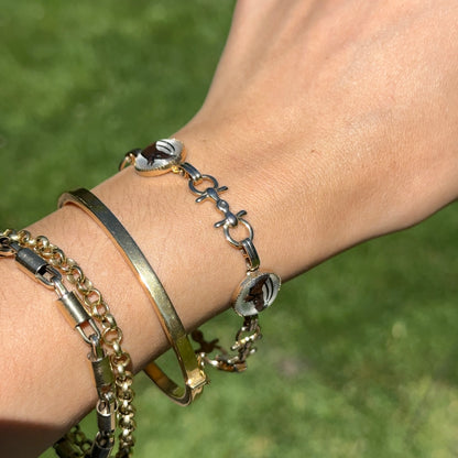 Estate Gold-Tone Round Bubble Glass Hand Painted Horse + Bit Bracelet