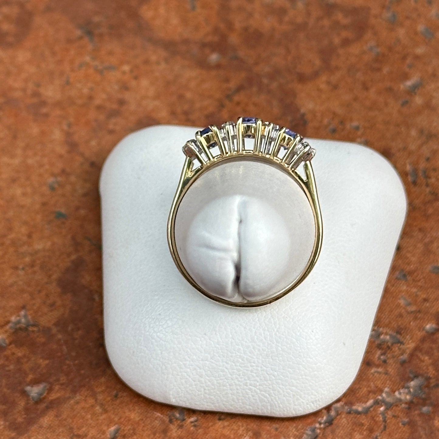 Estate 14KT Yellow Gold Oval Tanzanite + Diamond Band Ring