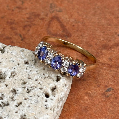 Estate 14KT Yellow Gold Oval Tanzanite + Diamond Band Ring
