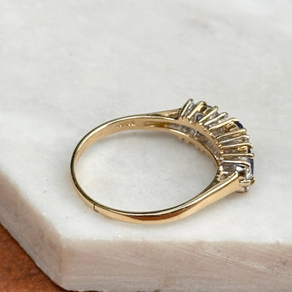 Estate 14KT Yellow Gold Oval Tanzanite + Diamond Band Ring