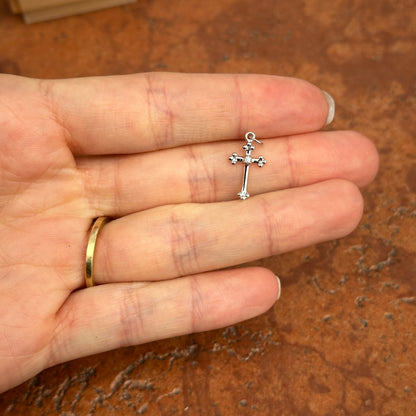 10KT White Gold .01 CT Diamond Budded Cross Pendant Charm