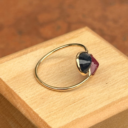 18KT Yellow Gold Pear Sapphire + Ruby Bypass Ring