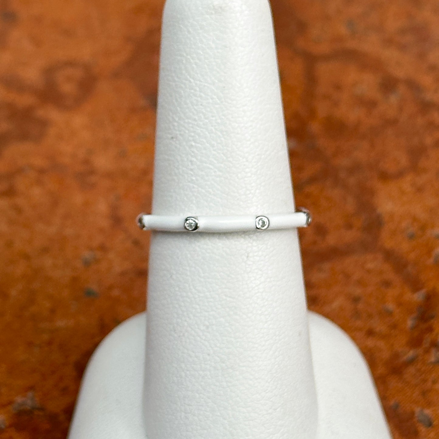 Sterling Silver White Sapphire + White Enamel Ring