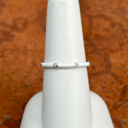 Sterling Silver White Sapphire + White Enamel Ring