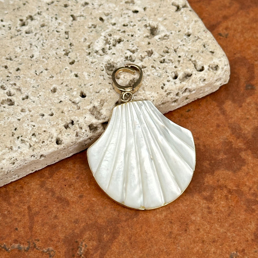 Estate 14KT Yellow Gold Mother of Pearl Shell Pendant Enhancer - LSJ