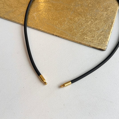 Gold Plated Steel + 3mm Black Nitrile Rubber Swap Necklace No Clasp 15”