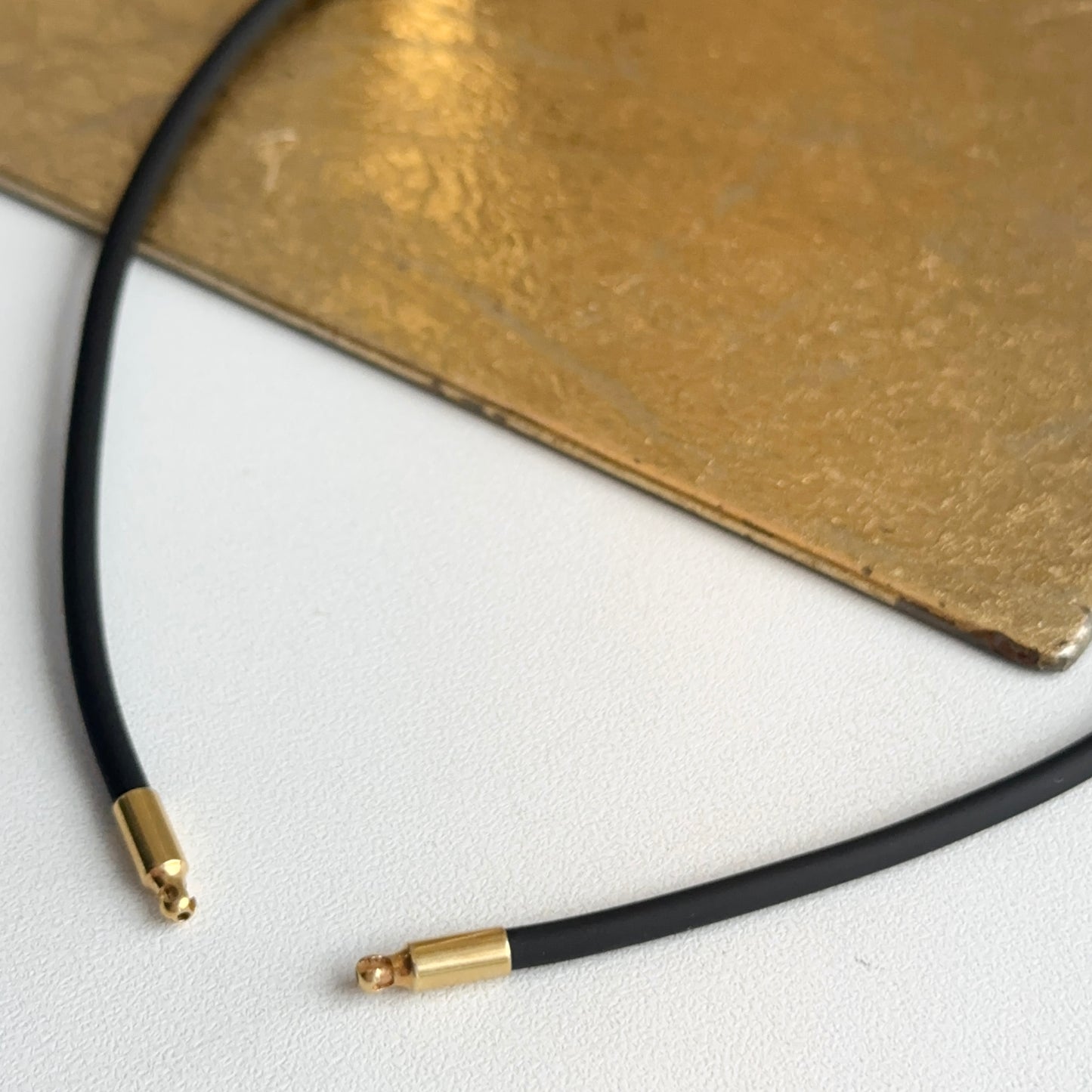 Gold Plated Steel + 3mm Black Nitrile Rubber Swap Necklace No Clasp 15”