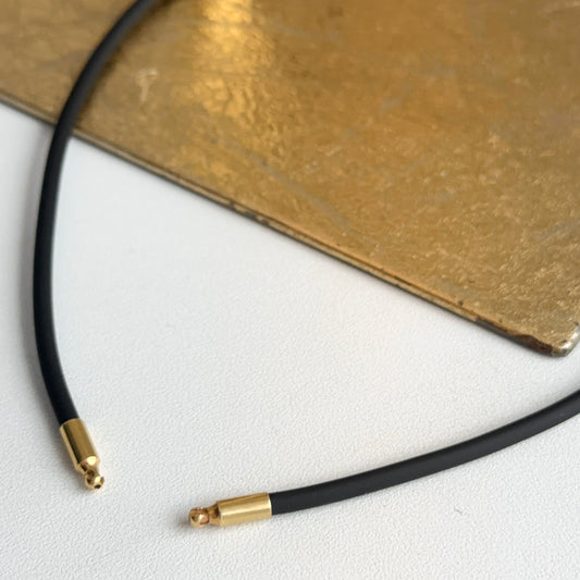 Gold Plated Steel + 3mm Black Nitrile Rubber Swap Necklace No Clasp 15”