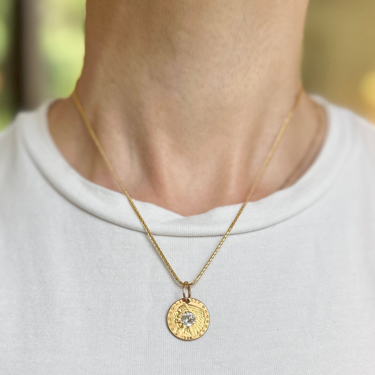 Estate 5Yellow Gold 1926 Native American Head Coin + Eagle Old Mine Cut Diamond Pendant