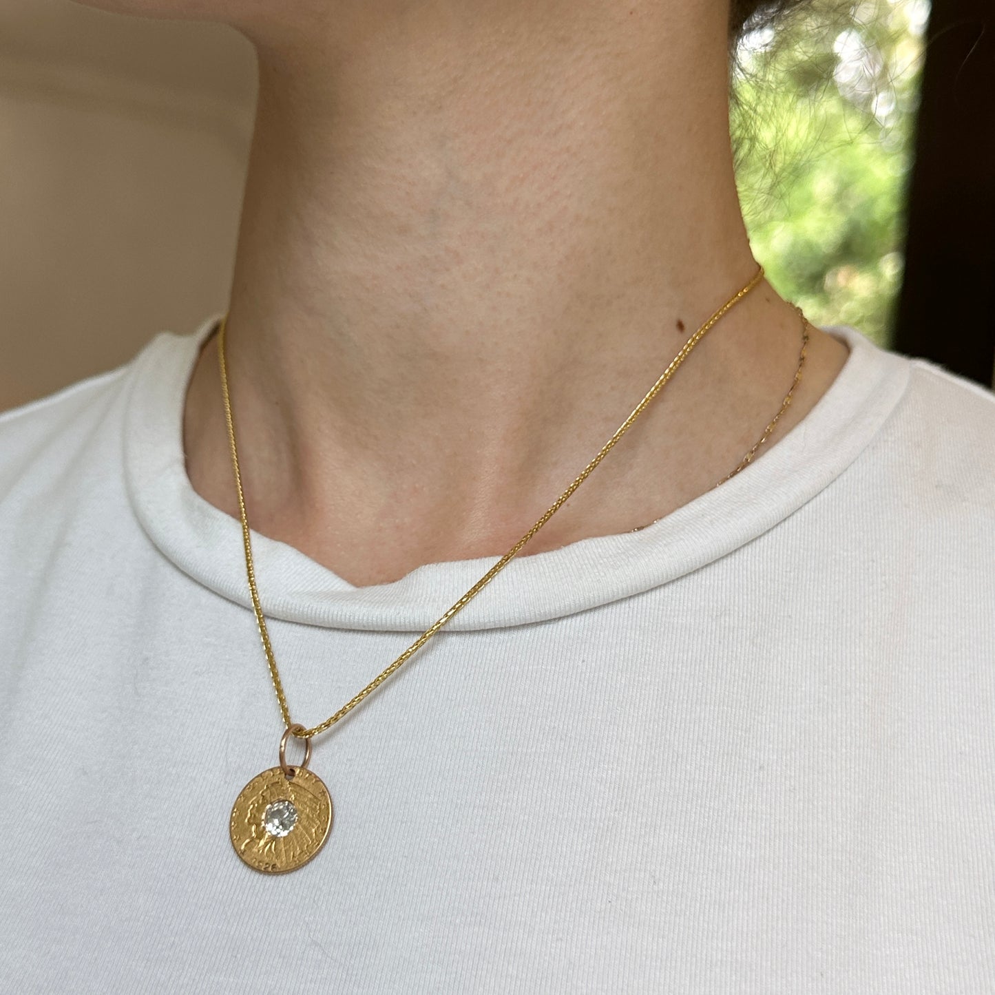 Estate 5Yellow Gold 1926 Native American Head Coin + Eagle Old Mine Cut Diamond Pendant