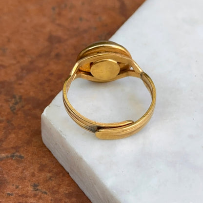 Estate Gold-Tone Round Glass Painted Horse Ring Adjustable