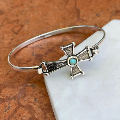 Sterling Silver Antiqued Cross Imitation Turquoise Bangle Bracelet
