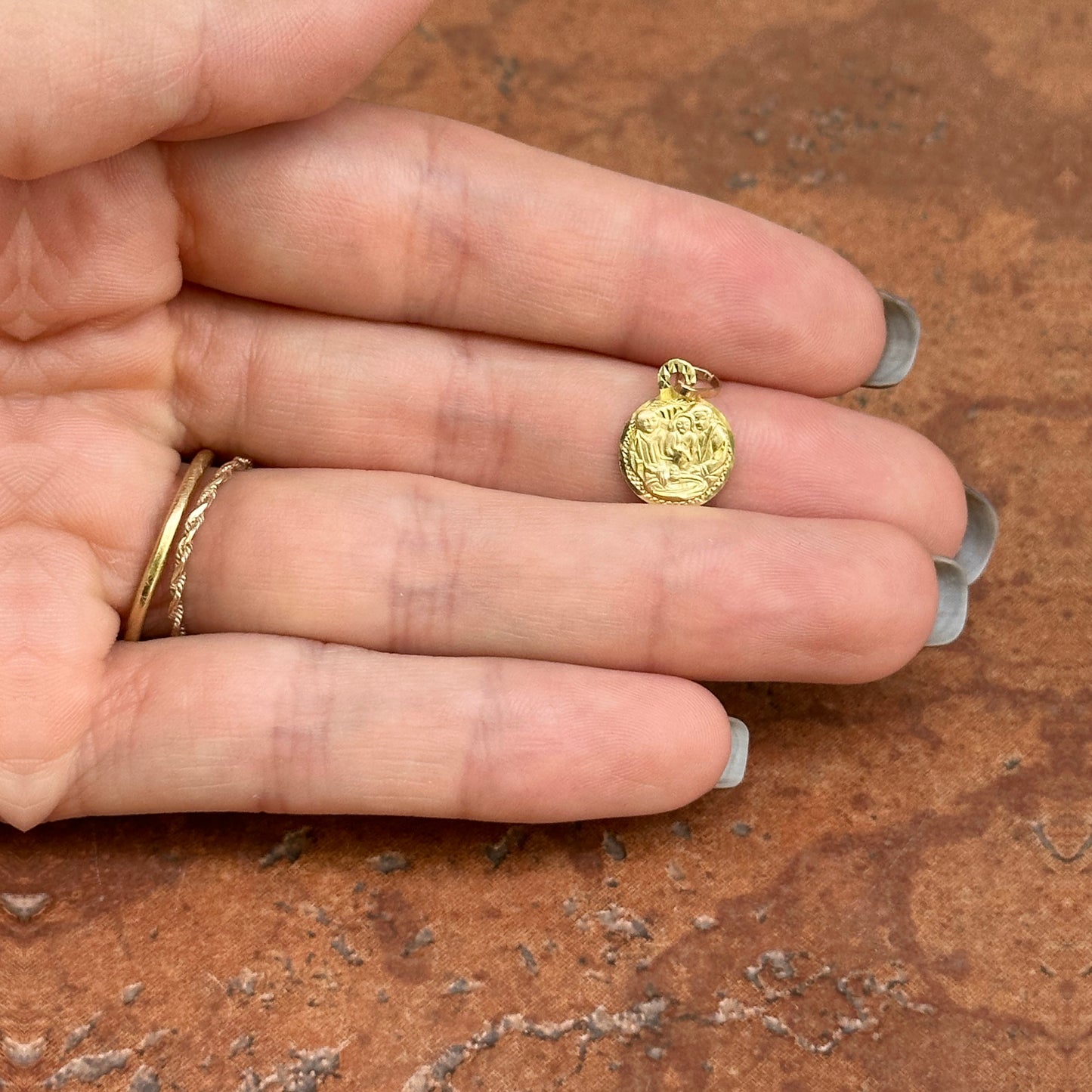 14KT Yellow Gold Infant Baptism Round Medal Pendant Charm