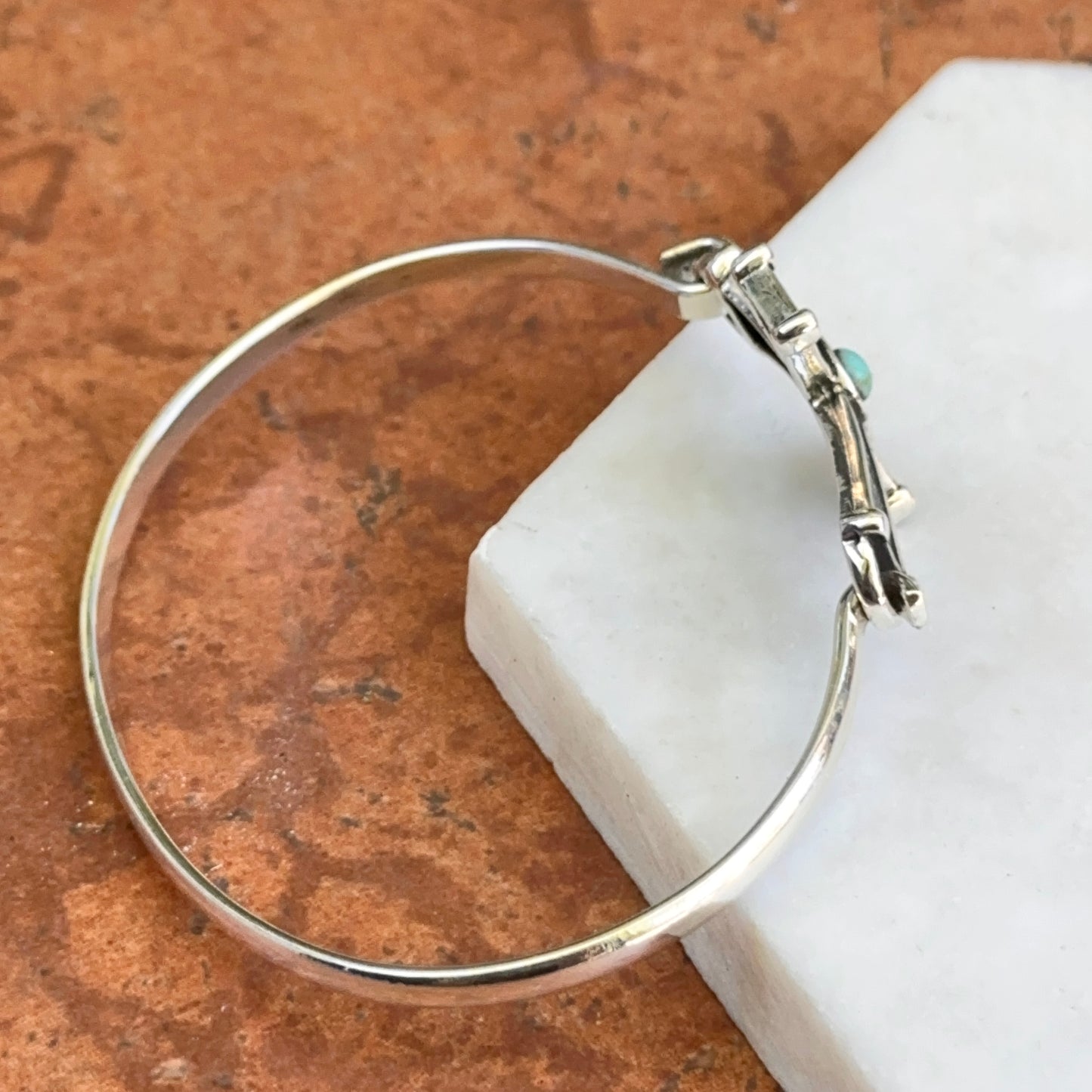 Sterling Silver Antiqued Cross Imitation Turquoise Bangle Bracelet