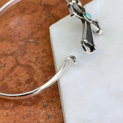 Sterling Silver Antiqued Cross Imitation Turquoise Bangle Bracelet