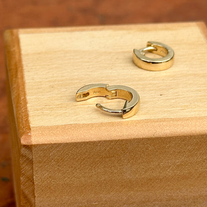 14KT Yellow Gold Solid Hinged Huggie Hoop Earrings 9.5mm