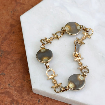 Estate Gold-Tone Round Bubble Glass Hand Painted Horse + Bit Bracelet