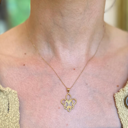 14KT Yellow Gold Diamond-Cut Fleur de Lis Pendant