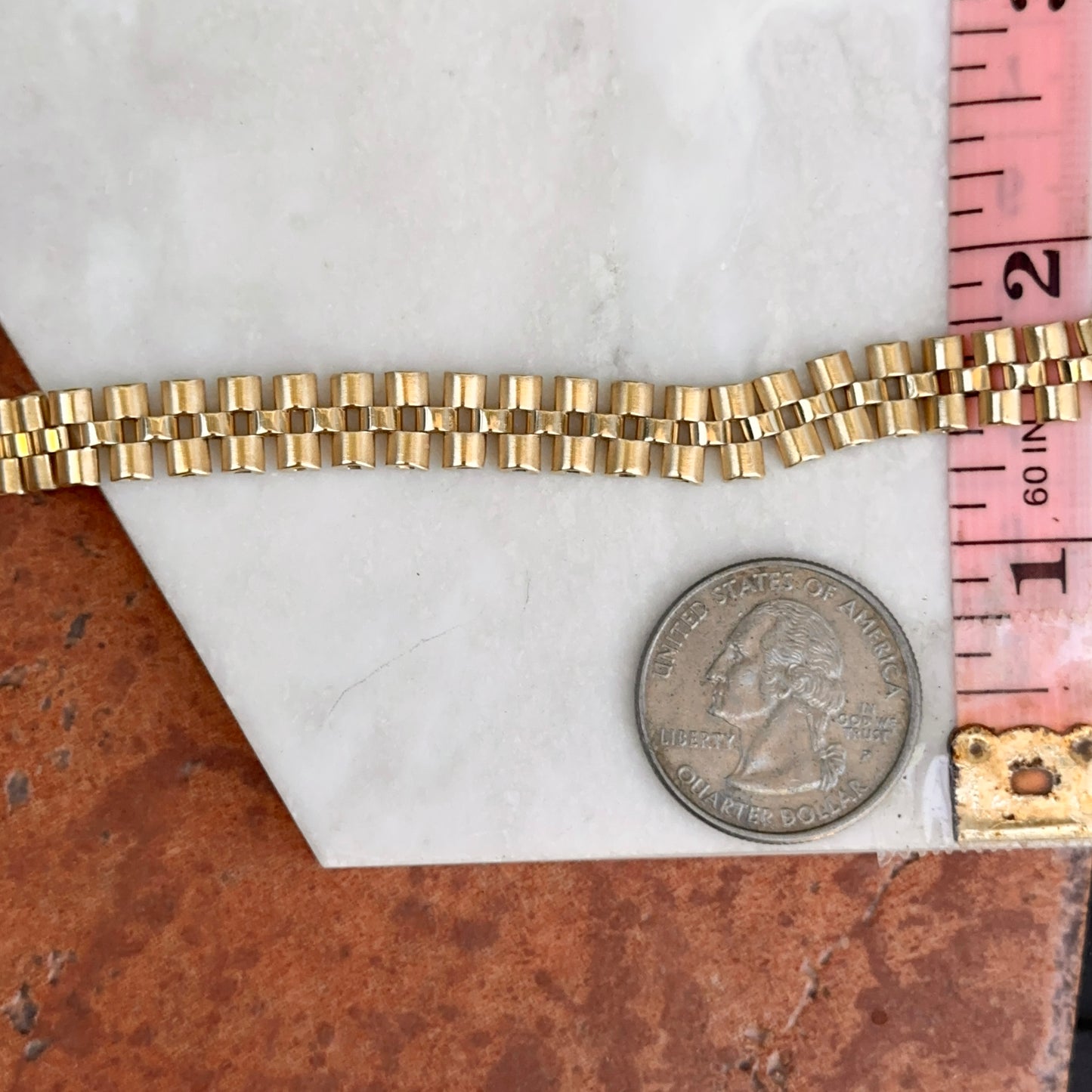 Estate 14KT Yellow Gold Flat Panther Watch Link Chain Bracelet