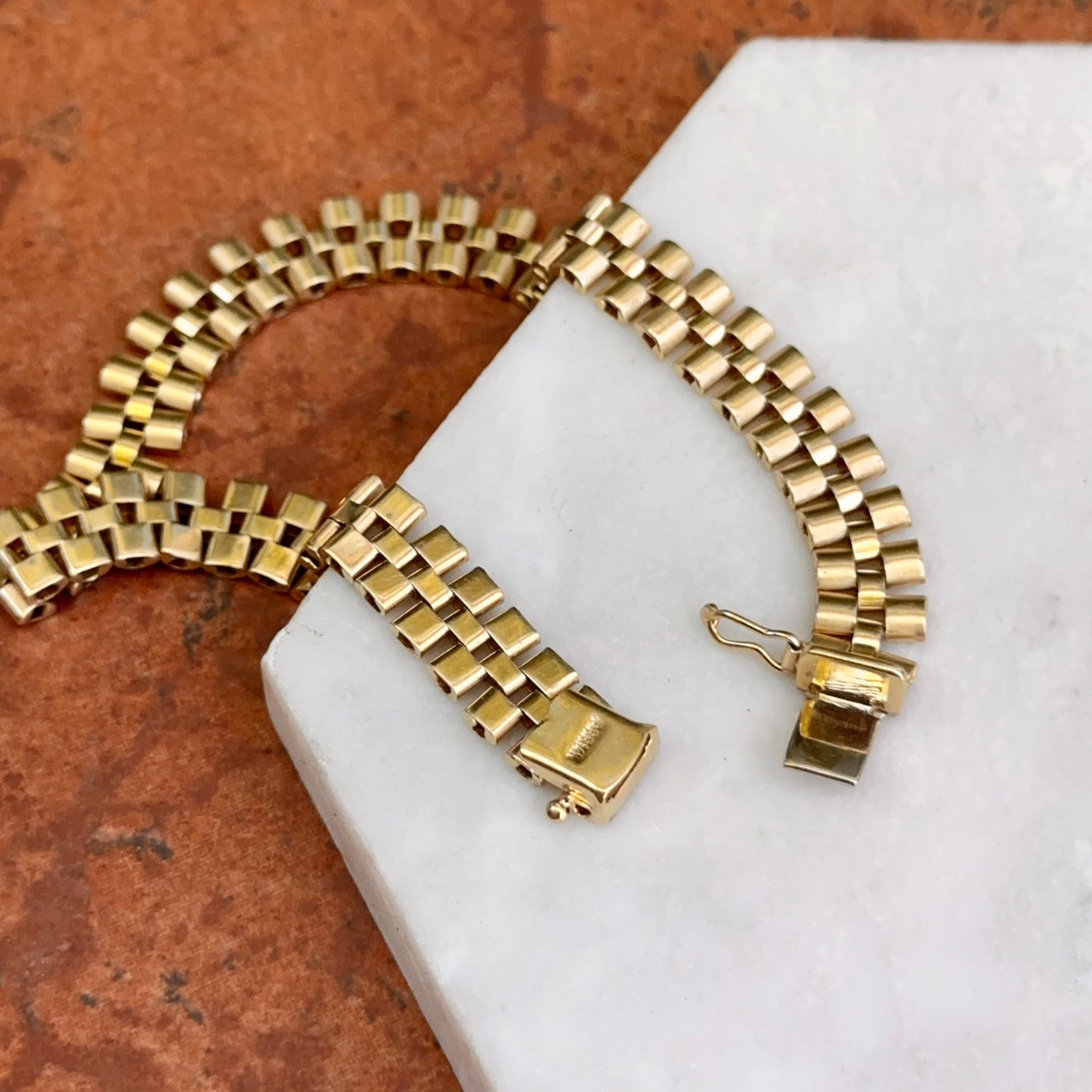 Estate 14KT Yellow Gold Flat Panther Watch Link Chain Bracelet