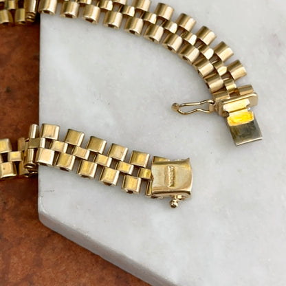 Estate 14KT Yellow Gold Flat Panther Watch Link Chain Bracelet