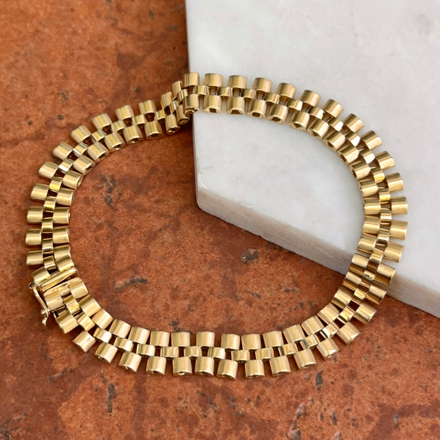 Estate 14KT Yellow Gold Flat Panther Watch Link Chain Bracelet