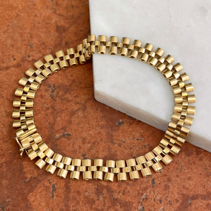 Estate 14KT Yellow Gold Flat Panther Watch Link Chain Bracelet