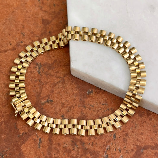 Estate 14KT Yellow Gold Flat Panther Watch Link Chain Bracelet