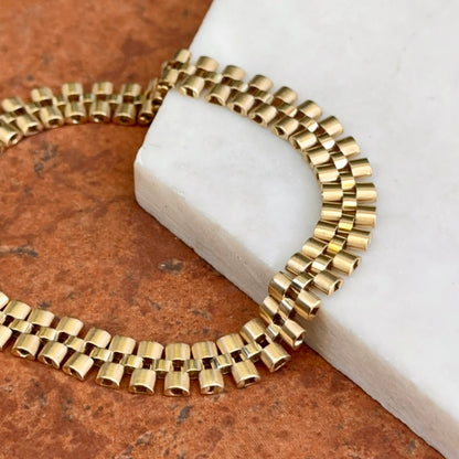 Estate 14KT Yellow Gold Flat Panther Watch Link Chain Bracelet