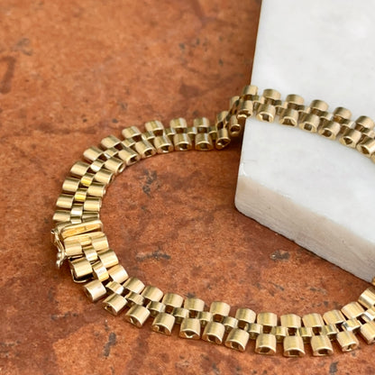 Estate 14KT Yellow Gold Flat Panther Watch Link Chain Bracelet