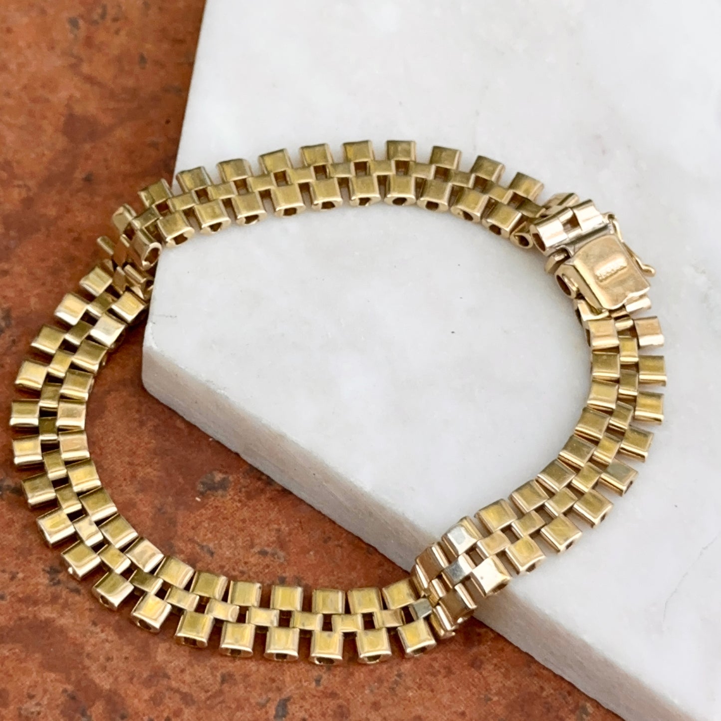 Estate 14KT Yellow Gold Flat Panther Watch Link Chain Bracelet