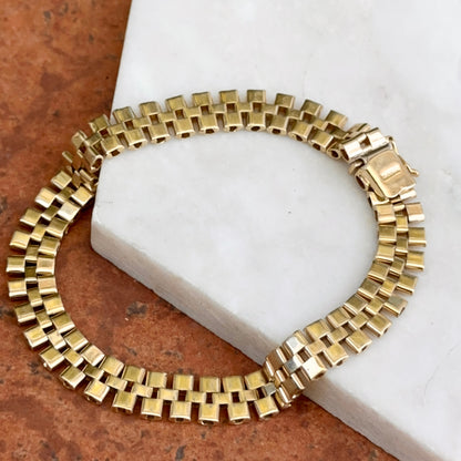 Estate 14KT Yellow Gold Flat Panther Watch Link Chain Bracelet