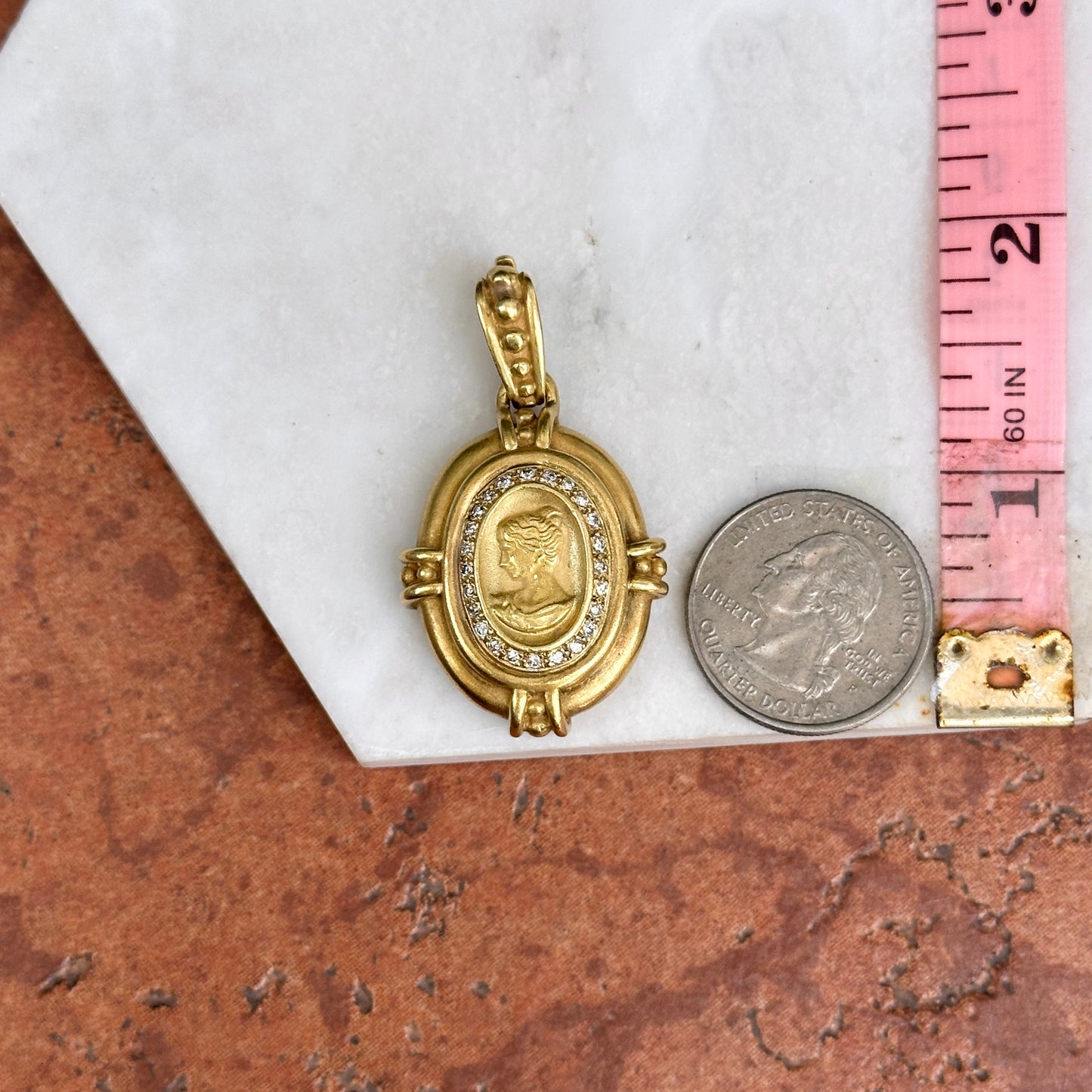 Estate Vahe Naltchayan 18KT Yellow Gold + Diamond Cameo Enhancer Pendant
