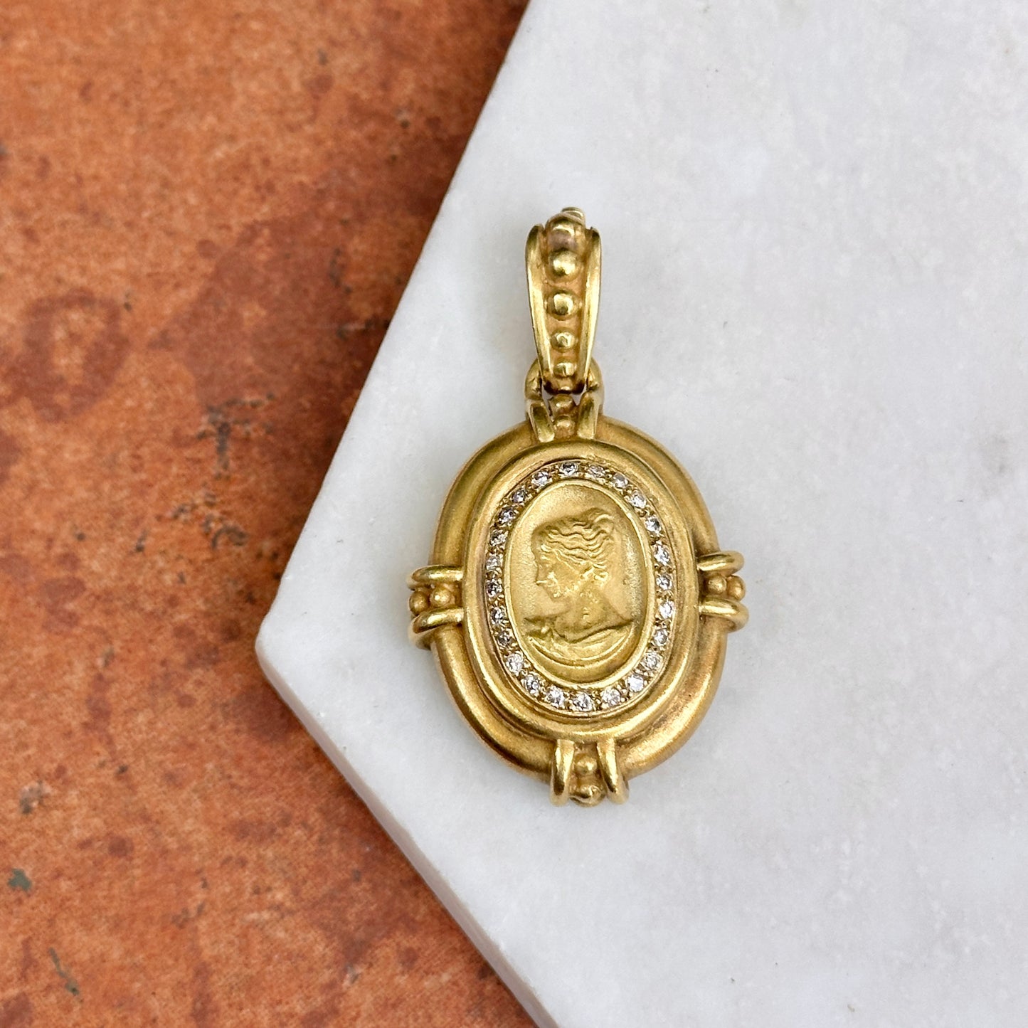 Estate Vahe Naltchayan 18KT Yellow Gold + Diamond Cameo Enhancer Pendant