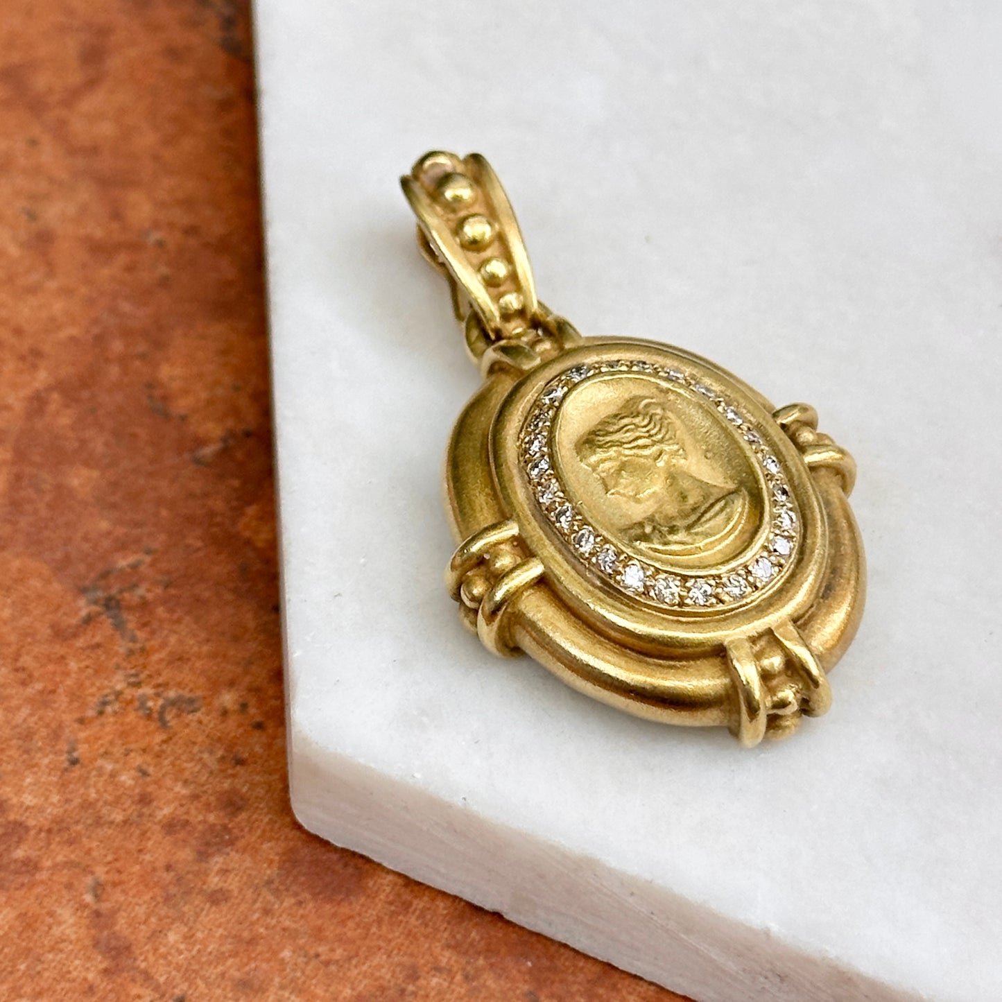 Estate Vahe Naltchayan 18KT Yellow Gold + Diamond Cameo Enhancer Pendant