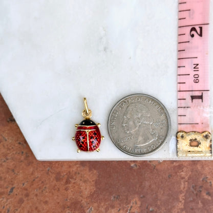 Estate 18KT Yellow Gold Red Enamel Ladybug Pendant