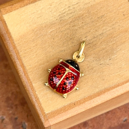 Estate 18KT Yellow Gold Red Enamel Ladybug Pendant