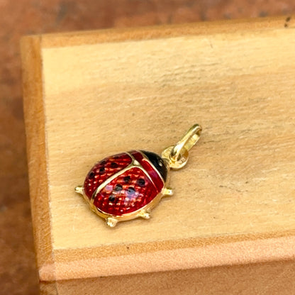 Estate 18KT Yellow Gold Red Enamel Ladybug Pendant