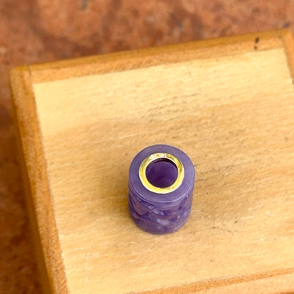 14KT Yellow Gold Carved Lavender Jade Oval Pendant Charm Slide