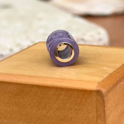 14KT Yellow Gold Carved Lavender Jade Oval Pendant Charm Slide