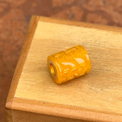 14KT Yellow Gold Carved Yellow Jade Oval Pendant Charm Slide